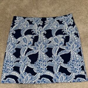 Talbots Navy and White Floral-Scroll Mini Skirt